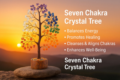 UNIQUESCRYSTAL Energy Balancing 7 Chakra Gem Tree – 100 Beads of Prosperity & Wellness Decorative Showpiece  -  12 cm(Crystal, Multicolor)