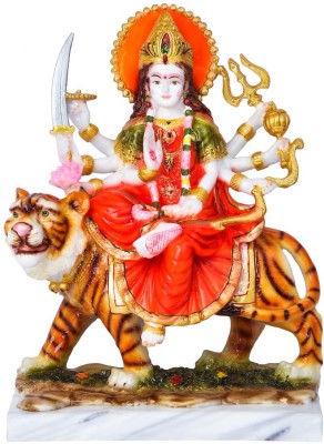 HUBZONES Marble Look Goddess Maa Durga Devi Idol Statue Sherawali MATA Rani Spiritual Decorative Showpiece  -  33 cm(Marble, Multicolor)