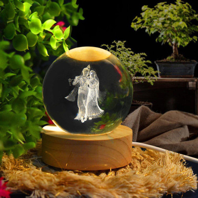 ghelanicreation 3D Radha Krishna Crystal Ball Night Lamp with LED Wooden Base Night Lamp(8 cm, Multicolor)