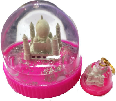 TANISHKA CREATIONS Combo Pack of Taj Mahal Showpiece and Taj Mahal KeyRing in Water and Glitters Decorative Showpiece  -  9 cm(Plastic, Pink)