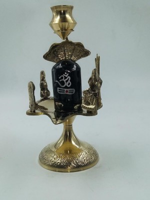 A & S VENTURES Shiv Parivar Shiv Ling, Shivling Kalash Stand with Trishul & Nag for Pooja Items Decorative Showpiece  -  11 cm(Brass, Marble, Black, Gold)