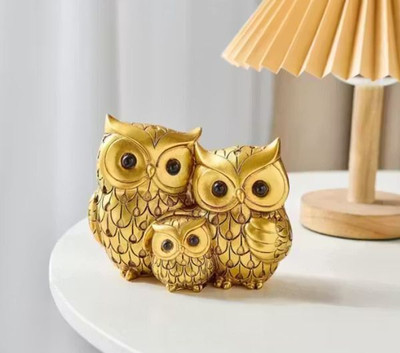 Kashvi Decor Hub 3 Owl Family- Golden Decorative Showpiece  -  15 cm(Resin, Gold)