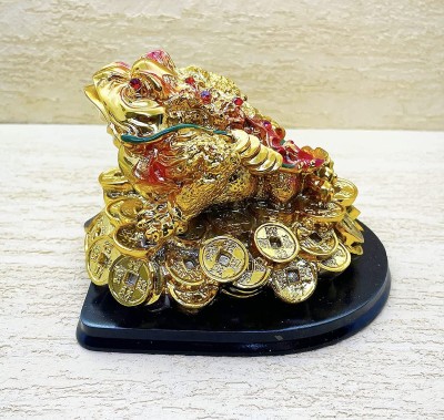 9tees Mart Fengshui Vastu Three Legged Frog With Coin Golden For Wealth Happiness Success Decorative Showpiece  -  5 cm(Polyresin, Resin, Gold)