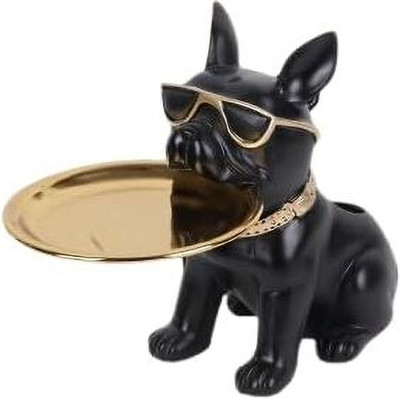 Artmagic stylish black dog statue with tray home decor animal for living room and office Decorative Showpiece  -  30 cm(Resin, Black)