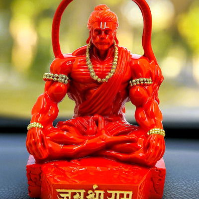 NIHARIKA HANDICRAFT Sindoori Mahabali Hanuman Ji Idol | Marble Look | For Car Dashboard & Pooja Decorative Showpiece  -  10 cm(Polyresin, Orange)