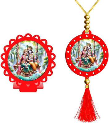 Kaynka Radha Krishna Red Car Dashboard Idol & Red Car Hanging (Set of 2) Decorative Showpiece  -  20 cm(Plastic, Multicolor, Red)