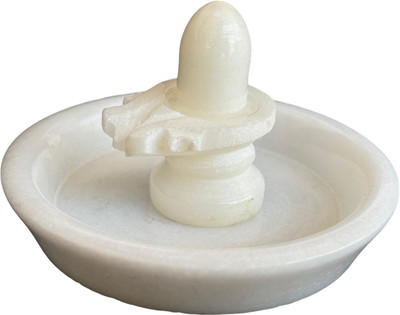 salvusappsolutions White Marble Shivling/Shiva Pindi with White Marble Plate for Jalabhishek Decorative Showpiece  -  5 cm(Marble, White)