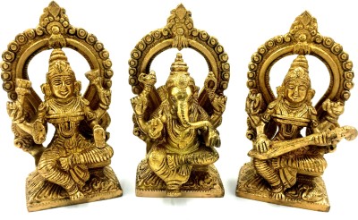 ARIHANT CRAFT Hindu God Lakshmi Ganesha Saraswati Idol Statue Sculpture Hand Work Decorative Showpiece  -  15 cm(Brass, Yellow, Gold)