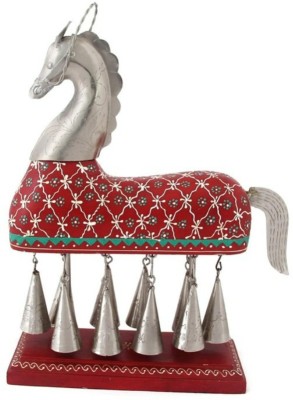 OPPERSTE Multicolor Iron Wooden and Metal Maroon Horse with Bells Decorative Showpiece  -  34.3 cm(Metal, Multicolor)