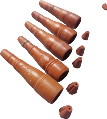 KFDC Clay Art Chilam Smoking Pipe Pack Of 5 Pcs Black Clay Chilam Decorative Showpiece  -  9 cm(Clay, Brown)