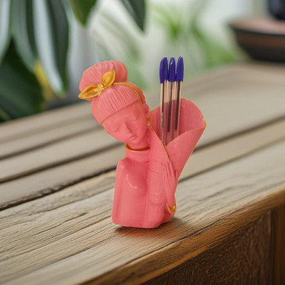 Miss Peach Elegant Resin Storage Lady Showpiece For Home Decor Gift Items living room Decorative Showpiece  -  21 cm(Polyresin, Pink)