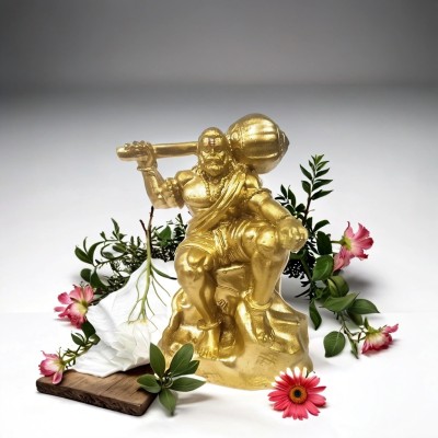 De-Ultimate Polyresin Golden Sitting Bahubali Bajrangbali Hanuman Blessing/reading Posture Decorative Showpiece  -  11 cm(Resin, Gold)