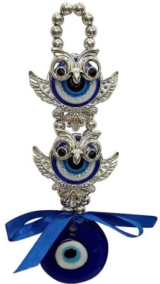 9tees Mart Fengshui Vastu Evil Eye Hanging 2 Owl Nazar Battu For Protect Negativity Decorative Showpiece  -  19 cm(Plastic, Blue)