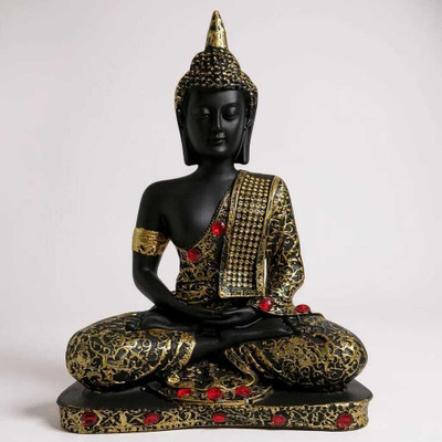 curious lifestyle Meditating Sitting Buddha Statue showpiece Decor Items(Black, Gold) Decorative Showpiece  -  25.4 cm(Resin, Crystal, Black, Gold, Red)