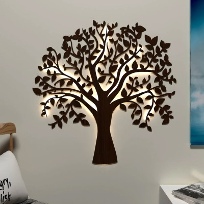 Dekorstation Radiant Tree Walnut Backlit Wall Art & Night Light for Indoor Wall Decoration Decorative Showpiece  -  76 cm(Wood, Brown)