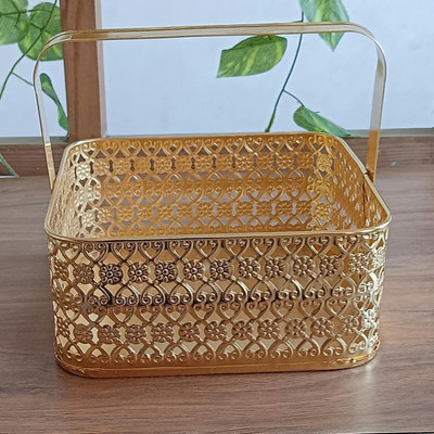 SHAZ GROUP VALLEY HOME ETHICS Elegant Golden Decorative Basket Decorative Showpiece  -  8.89 cm(Metal, Gold)