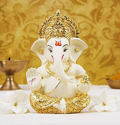 Chank Gold Plated Resin Lord Ganesha Idol for Car Dashboard Decorative Showpiece  -  8 cm(Resin, Gold, White)