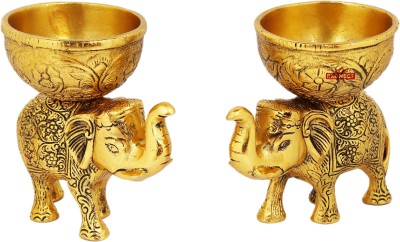 RKONECT Gold Plated Metal 2 Piece Elephant With Bolw For Home Decor Decorative Showpiece  -  12.5 cm(Silver Plated, Metal, Gold)