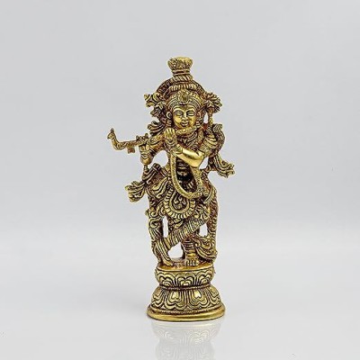 Rhapsodically Made Shri Krishna Idol Decorative Showpiece  -  24.1 cm(Brass, Gold)