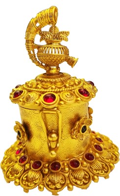 ADZOY Premium Handcrafted Kalash & Shehnai Head Dibbi for Haldi | Sindoor | Kumkum Decorative Showpiece  -  7 cm(Brass, Gold)