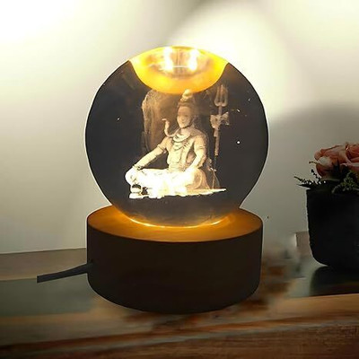 VARIYAENTERPRISE28 Lord Shiva Crystal Ball Night Decorative Showpiece  -  10 cm(Crystal, Clear)