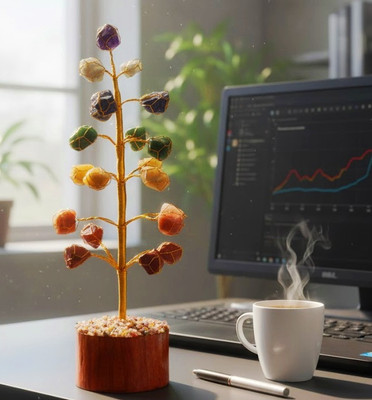 UNIQUESCRYSTAL Raw Seven Chakra Energy Crystal Tree Decorative Showpiece  -  25 cm(Crystal, Multicolor)