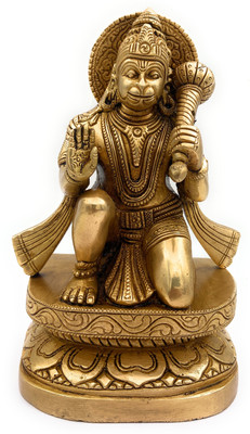 Bhunes Brass Hanuman Ji Ki Murti In Blessing Sitting Lord Balaji Bajrangbali Decorative Showpiece  -  20 cm(Brass, Gold)