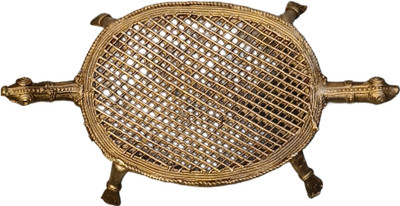 MS ANJU TEXTILES Golden Brass Dhokra two head turtle shop cash stand /Vastu /L-18cm Decorative Showpiece  -  2 cm(Brass, Gold)