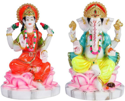 krishnagallery1 clr Laxmi Ganesh Statue Murti Marble Finish Laxmi ganesh Idol , Decorative Showpiece  -  23 cm(Marble, Multicolor)