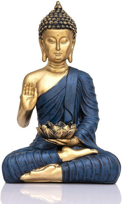 Mishtukocrafts Meditating Sitting Buddha Statue showpiece Idol Home Decor Living Room Gifts Decorative Showpiece  -  27 cm(Resin, Blue, Gold)