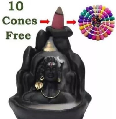 A & S VENTURES Adiyogi Smoke Fountain Mahadev Fountain with 10 Free Smoke Backflow Cones Decorative Showpiece  -  12 cm(Polyresin, Black)