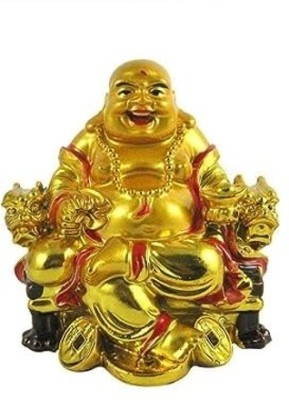ASTROTALKS Resin Feng Shui Laughing Buddha Sitting On Chair (3 Inch) Decorative Showpiece  -  7 cm(Resin, Gold)