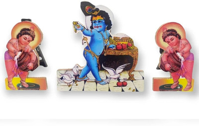 AARSHI CREATION Krishna Makhan Leela – Wooden MDF Set of Krishna with Gawal Decorative Showpiece  -  15 cm(Wood, Multicolor)