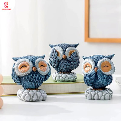 GW Creations Modern Classy Lucky Owl Resin Art Figure Decorative Showpiece  -  8 cm(Polyresin, Multicolor)