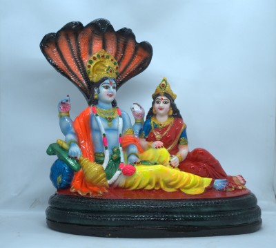Mollis Hand Made Marble Stone Dust Vishnu Lakshmi Narayan in Ananta Sojya statue idol Decorative Showpiece  -  26 cm(Marble, White)