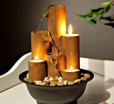 MCrafts candle light water fountain 12 inch home decor decorative showpiece Decorative Showpiece  -  30 cm(Resin, Brown)