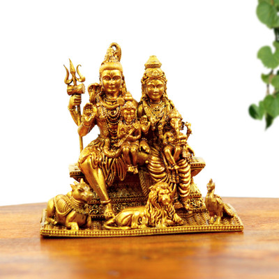 STARLIGHT Gold Plated Shiv Parivar – Traditional Metal Idol for Pooja Room Decor Decorative Showpiece  -  10.16 cm(Brass, Gold)