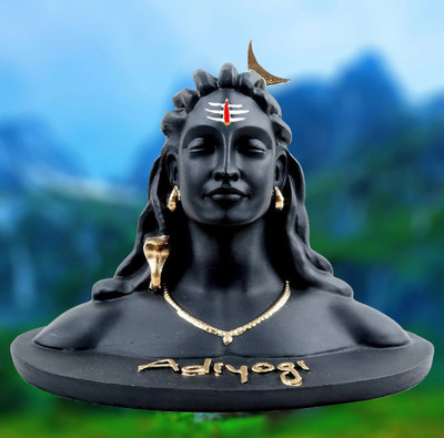 SBBCO Divine Edge Polyresin Adiyogi Shiv Ji Statue For Pooja Room & Car Dashboard Decorative Showpiece  -  7 cm(Polyresin, Black)