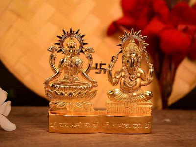 Zanshacka Laxmi Ganesh For Diwali Pooja Item Religious brass item Decorative Showpiece  -  9 cm(Brass, Gold)