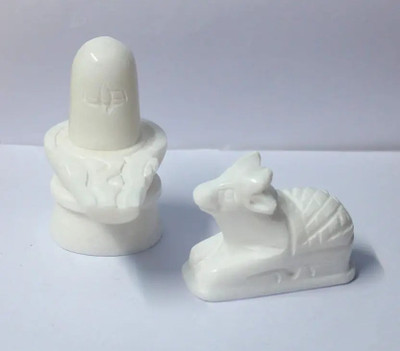 Yashodanandan Marble Shivling & Nandi Decorative Showpiece  -  5 cm(Marble, White)