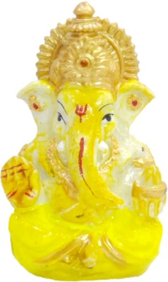 G LOOKS Lord Ganesha Marble Dust Statue for Car Dashboard/ Ganpati Idol for Table Decorative Showpiece  -  9 cm(Polyresin, Yellow)