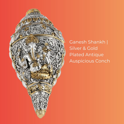 Avighan Silver Plated Antique & 24 Carat Gold Plated Ganesha Shankh (Conch) (5 Inch) Decorative Showpiece  -  6 cm(Silver Plated, Multicolor)