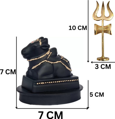 DARIDRA BHANJAN Stone Marble Nandi Ji Idol with Trishul for Car dashboard temple home Pooja Decorative Showpiece  -  7 cm(Resin, Multicolor)