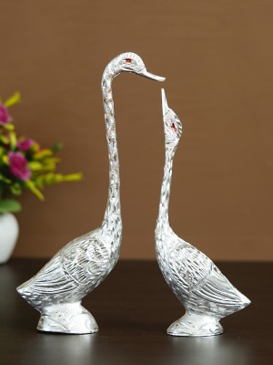 eCraftIndia 10.5 Inch Silver Kissing Swan Couple Handcrafted Decorative Figurine Decorative Showpiece  -  27 cm(Metal, Silver)