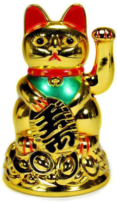 RM.Lucky Cat Wealth Cat Help Cat Fortune Cats Feng Shui Cats Welcome Cat 5 Inch Decorative Showpiece  -  5 cm(Polyresin, Yellow)