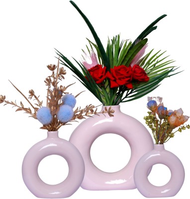 Flipkart Perfect Homes Matte Finish Donut Flower pot Circular Shaped Flower Pot Only Pot Pack Decorative Showpiece  -  3 cm(Polyresin, Pink)