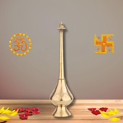 PUCHCHI Brass Gulab Pash Bottle for Gangajal, Gulab Dani Bottle for Pooja Decorative Showpiece  -  19.9 cm(Brass, Gold)