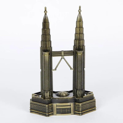 THE QUIRKY HOME Petronas Twin Towers Malaysia Model for Home Office Gift, Antique Finish Decorative Showpiece  -  18 cm(Metal, Brown)