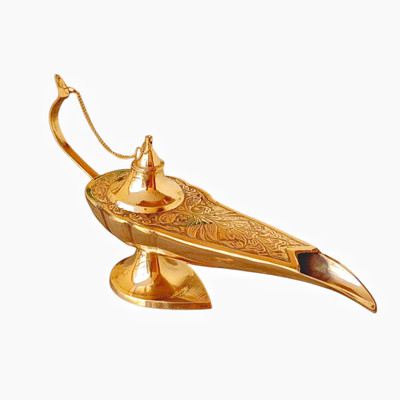 Asha Enchant Decor Hand Crafted Metal Brass Aladdin Chirag Lamp Decorative Showpiece  -  15 cm(Brass, Gold)