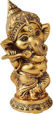 Neo Classic Ganesh Flute I Basuri Ganesh I Idol and Figurines for Temple Height 6 inch Decorative Showpiece  -  15 cm(Aluminium, Gold)
